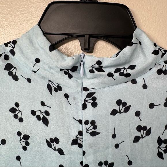 PAPER LONDON Mock Neck Silk/Rayon Blue Berry Blouse Women’s Size 12 PRISTINE - Picture 4 of 9